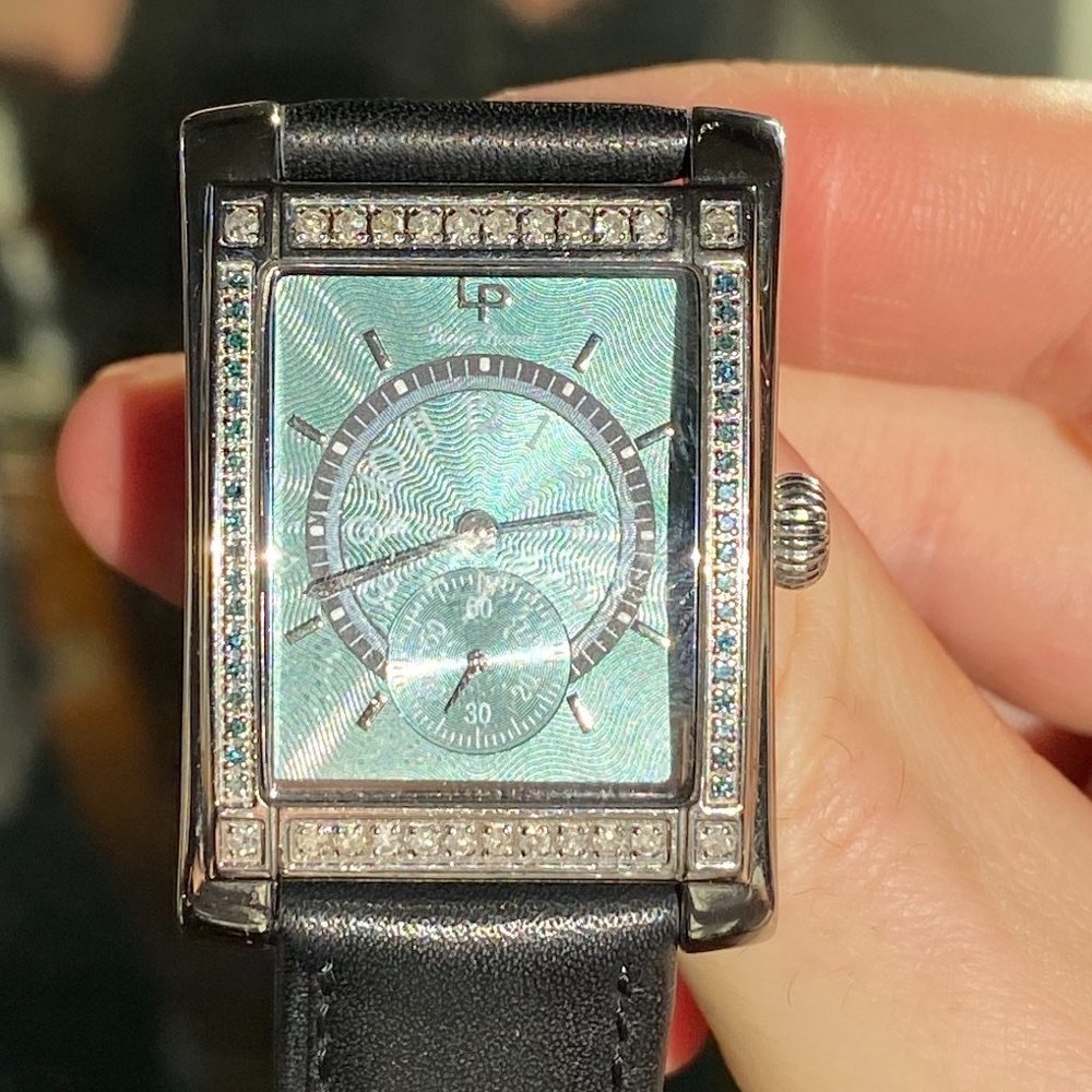 Lucien Piccard Unisex Diamond Accented Teal Textured Dial Black Leather Watch